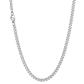 Richsteel Men's, Women's Curb Chain, Classic Cuban Necklace in 3 mm/6 mm/9 mm/12 mm Stainless Steel, Silver/Black/Gold, Solid Necklace, 36 cm Long to 76 cm Long, Stainless Steel, No Gemstone