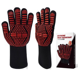 BBQ Gloves, Dakiwin Heat Resistant BBQ Gloves(1472°F), Silicone Non-Slip Oven Gloves, Grill Gloves Heat Proof for Men/Women, Oven Gloves with Fingers for Kitchen Cooking,Grilling (Red-Pro, 13 inch)
