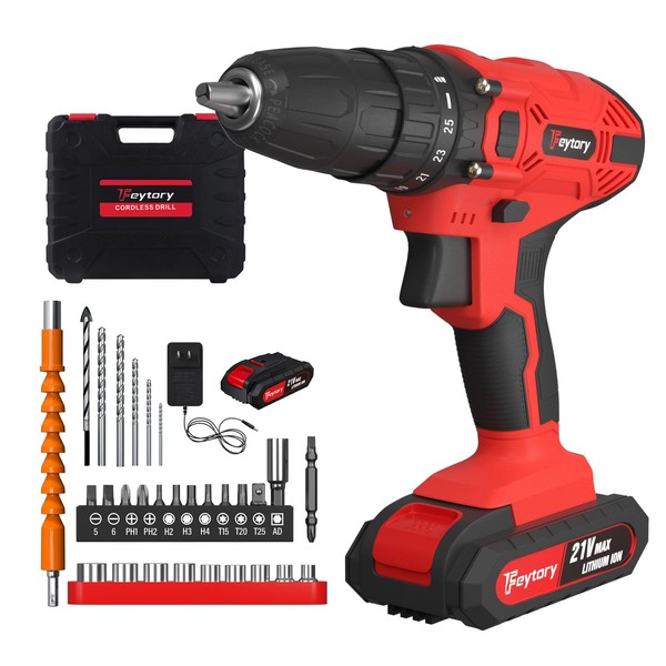 21V Cordless Drill Set, Electric Power Drill Kit with 2x