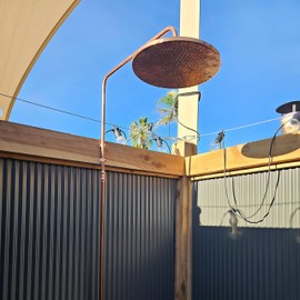 Unlacquered Copper Shower Head, Handcrafted copper Rainfall Shower head, Antique Copper Outdoor Shower head, Eco-Friendly Copper Showerhead Design, copper rain shower head (Unlacquered Copper, 8 Inch) | JUVOSY