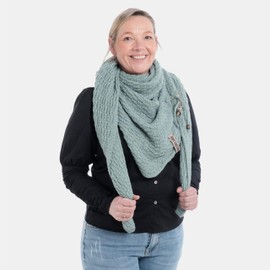 KNIT FACTORY - Jaida Triangular Scarf - Women's Knitted Scarf with Wool - High Quality - XXL Scarf - 190 x 85 cm, Stone Green