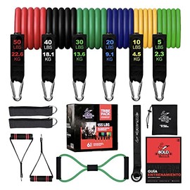 BOLD TRIBE Tribe Pack 14 y 19 Pzas Ligas De Resistencia Tubulares Bandas para Ejercicio En Casa Yoga Bandas Elásticas Crossfit Gym Resistente Duradera