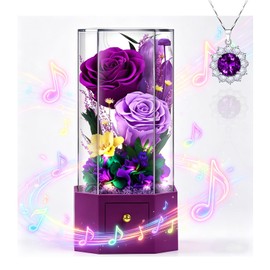 Vryblos Forever Rose with Necklace Purple Preserved Rose Eternal Flower for Delivery Gift for Women Wife Girlfriend Mom Best Friend, Valentine’s Day Anniversary Birthday