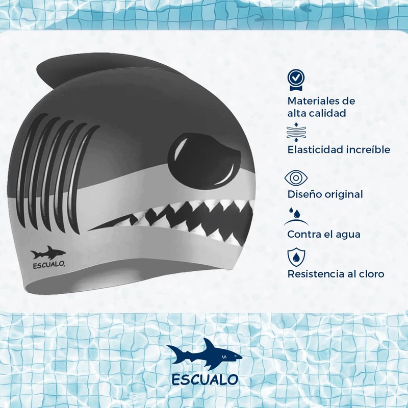 escualo Gorra para Natacion Niño Modelo Tiburon (Silicon) Impermeable, Unitalla,
