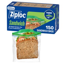 Ziploc Sandwich and Snack Bags, Easy Open and Close, Plastic Food Storage Bags, 150 Bags Total (Packaging May Vary)