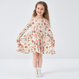 pureborn Toddler Girl Viscose from Bamboo Dress Long Sleeve Playwear Twirl Dresses Merry Christmas 2-3T