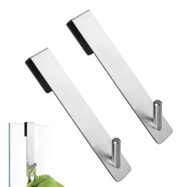 Vierone 2Pcs Shower Door Hooks 7.5 Inch Shower Hooks Silver Over Door Towel Rail Stainless Steels Towel Hook for Bathrooms Shower Screen Towel Holder Bathroom Hook for Back of Doors