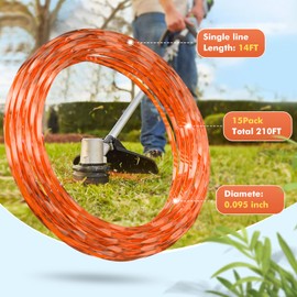 Eventronic 15 Pack AL2420P Replacement Twisted Trimmer Line Compatible with All 15" EGO 56-Volt String Trimmers Weed Eater, Pre-Cut 0.095" 210Ft Weed Wacker String line for EGO Trimmers String