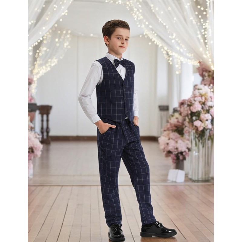 mintgreen Boys' Classic Vest, Children's V-Neck Wedding Regular Fit Suit