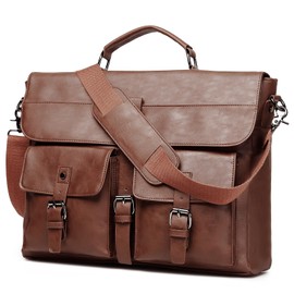 Leather Messenger Bag for Men,Vintage Mens Laptop Bag Water Resistant Business Travel Briefcase Satchel Work Computer Bag Brown