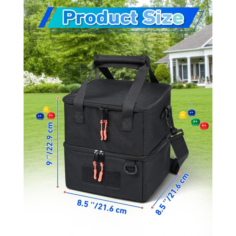 Bocce Ball Bag,Portable Bocce Ball Storage Case Holds 8 Balls,Double-Layer