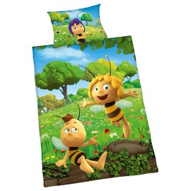 Herding BIENE MAJA Kleinkinder-Bettwäsche-Set, Wendemotiv, Bettbezug 100 x 135 cm, Kopfkissenbezug 40 x 60 cm, Baumwolle/Renforcé