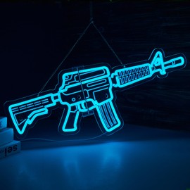 Gun Neon Sign M4 Neon Sign for wall decor Large Size(26.8x10.6 Inch) Smart plug timer compatible USB Powered Dimmable Bar Wall Decor for Man Cave Home Pub