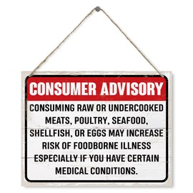 Consumer Advisory Sign, Restaurant Signs, Decorative Wood Plaque for Hanging, Food Warning Sign, Kitchen Decor, Consuming Raw or Undercooked Meat May Increase Risk of Foodborne Illness Sign