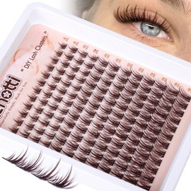 Brown Lash Clusters Wispy Eyelash Clusters Natural Spiky Cluster Eyelash Extensions Fairy Individual Lashes C-Curly DIY Lash Extensions at Home 8-16MM 144PCS by zenotti