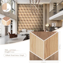 12Pack Acoustic Panels, Self-Adhesive Sound Proof Panels for Walls, Decorative Wood Grain Printing Sound Dampening Panel Sound Absorption Tile for Studio, Office, Home, 12×12×0.4", Light Walnut Grain