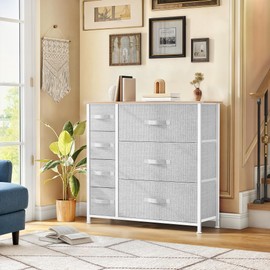 DWVO Dresser for Bedroom, 7 Drawers Fabric Dresser, Organizer Unit for Living Room, Hallway, Closets - Sturdy Steel Frame, Wooden Top & Easy Pull Fabric Bins, Light Gray