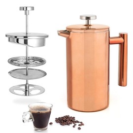 Modern Home 27oz FRENCH PRESS COPPER POT DOUBLE WALL STAINLESS ESPRESSO COFFEE MAKER HOT TEA