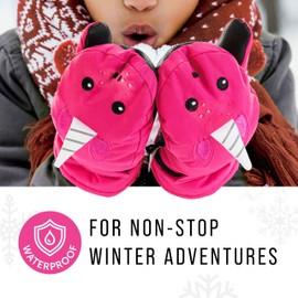 Maplefield Kids Snow Mittens - Medium, Unicorn Pattern, Ages 4-6 - Waterproof Protection & Long Cuff Kids Mittens - Fun Unicorn Design & Cozy Pair for Girls