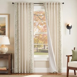 Jinchan Winslow - Cortinas de lino con forro para recámara, 84 pulgadas, mezcla de lino bordado, cortinas florales para sala de estar, decoración de granja, tratamientos de ventanas, salvia en beige