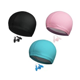 3Pcs Gorros de Natación Elásticos para Mujeres y Hombre, PU Gorro de Natación de Antideslizante para Adulto, Gorras para Nada con Tapones para Los Oíd