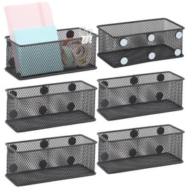EASEPRES Magnetic Pencil Holder Set of 6 - Black Wire Mesh Storage Baskets Organizer with Strong Magnets - Perfect for Whiteboard, Refrigerator and Locker Accessories
