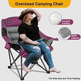Northroad Oversized XL Padded Camping Chair w/Cell Phone Holder, Large Camp Lounge Chair, Foldable Lawn Chair w/Cup Holder,Carry Bag for Outdoor Hiking, Beach, Picnics, Heavy-Duty 400-lbs Capacity