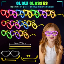 Jexine Glow Glasses Party Pack Glow Stick Glasses Glow in the Dark Glasses Bulk Neon Party Favor Kids Birthday Party Supplies (Trendy Style,24 Pcs)