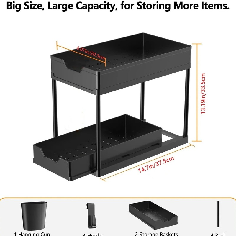 Under Sink Organizer – Sliding Cabinet Storage Rack, Bathroom Kitchen