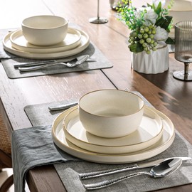 AmorArc Stoneware Dinnerware Sets for 8,Reactive Ceramic Plates and Bowls Set,Highly Chip and Crack Resistant | Dishwasher & Microwave Safe | Round Dishes Set Service for 8 (24pc)