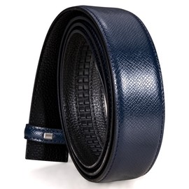 Barry.Wang - Cinturón de carraca para hombre, hebilla de diseño de regalo de Navidad con cinturón de piel genuino colorido reemplazable, ajuste para adaptarse, piel sólido azul, 51.2''(130CM) Long,Size Adjustable