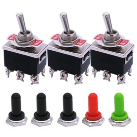 mxuteuk 3pcs Heavy Duty Rocker Toggle Switch 15A 250V DPDT ON/ON 6 Terminal 2 Position + 5pcs Metal Knob Cover Cap Waterproof,Ten-1321-5mz-B202