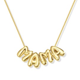 KissYan Mama Necklace for Women, 14K Gold Plated Bubble Mom Pendant Necklace for New Mum Wife, Fashion Jewelry Gift for Mother's Day (MAMA)