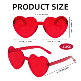 HFMYGS Pack of 2 Rimless Heart Glasses, Valentine's Day Red Sunglasses Heart, Women's Love Shaped Sunglasses, Love Glasses Retro Party Glasses for Birthday Party Valentines Party, Fancy Dress Party