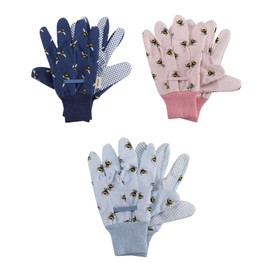 Briers Bees Cotton Gardening Gloves with High Grip Triple Pack Ideal for any Garden Task Size M