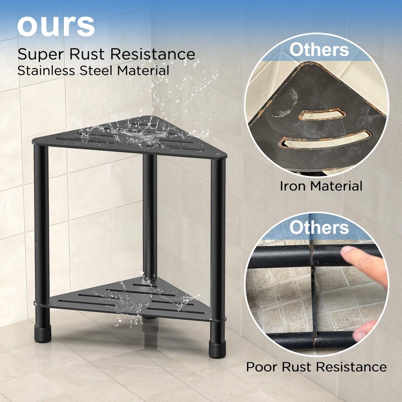 LarFaFa Stainless Steel Black Shower Stool for Inside Shower, 15.4''