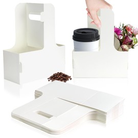 2 Cup Disposable Drink Carrier for Delivery with Handle,15 Count Kraft Paperboard Cup Holder,Cup Carriers for Hot or Cold Drinks,Coffee Carrier, Food Delivery,Take Out Cup Carriers (White, 30 PCs)