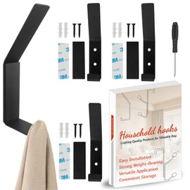 Vacallity 4Packs Coat Hooks, Screw in Wall Mounted Hooks, Heavy Duty Hooks for Kitchen, Bathroom,Bedroom Hanging Clothes Towel Keys, Black