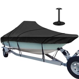 iCOVER Center Console Boat Cover, 600D Heavy Duty Marine Grade Waterproof Tear Resistant Boat Covers, Fits Boats 17'-19' Long Beam Width up to 102", Trailerable Boat Cover with Support Pole, Black