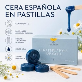 APIGREEN - CERA ESPAÑOLA ELÁSTICA EN PASTILLAS 1kg, Aroma Azuleno, Piel Sensible, Vello Grueso - Bikini, Rostro, Piernas, Barba (Azuleno)