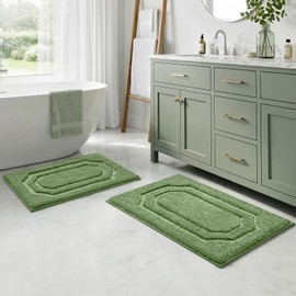 HOMEIDEAS Bathroom Rugs Sets 2 Piece Sage Green 16 * 24"+20 * 32"