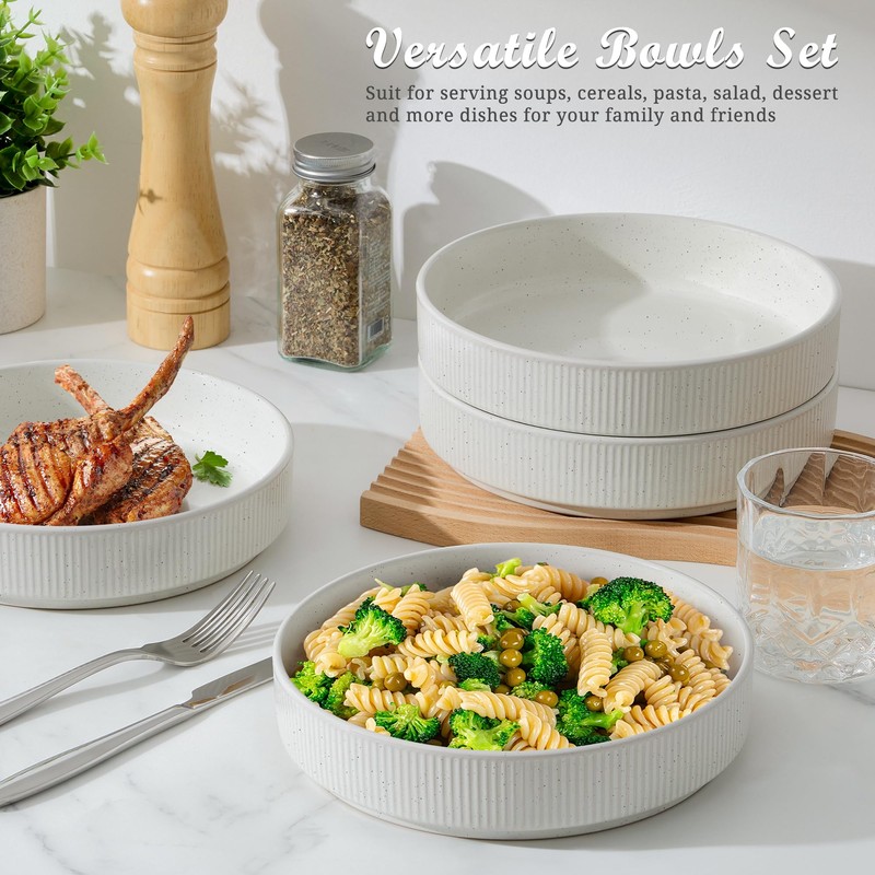 E-far Pasta Bowls Set of 4, 35oz Large Salad Bowl