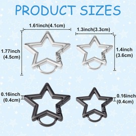 OIIKI 4 PCS Star Shaped Keychain Clip Carabiner, Zinc Alloy Star Carabiner Clip, Carabiner Keychain Clip, 2 Sizes Cute Carabiner for Keys, Wallet, Hiking, Fishing - Black, Sliver - 1.3 in, 1.61 in