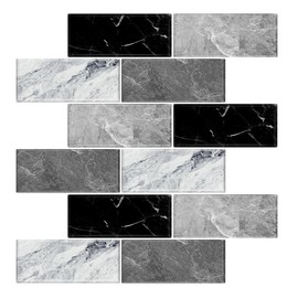 BSABSAQAA 10 Sheets Peel and Stick Backsplash for Kitchen 12"X12" Back Splash Adhesive Subway Wall Tile Flat Vinyl Sticker for Bathroom on Renter Friendly Marble 2-6 (Not 3D Tile)