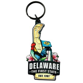 Westmon Works Delaware Keychain Souvenir with State Map and Flag Images Acrylic Key Chain
