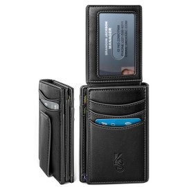 KEMISANT Men Wallet, Slim Leather Wallet Money Clip Magnetic Closure ID Windows 14Cards RFID Blocking