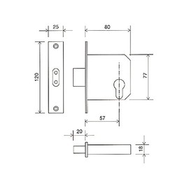 Euro Deadlock Cylinder Lockcase with 57mm Backset in Satin Stainless Steel