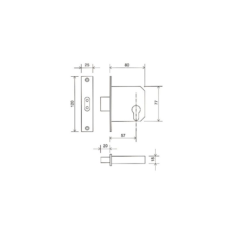 Euro Deadlock Cylinder Lockcase with 57mm Backset in Satin Stainless