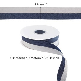 PATIKIL 9.8 Yards x 1" Christmas Striped Ribbon, Ribbon Candy Ribbon Roll Fabric Wrapping Ribbon for Craft Wreath Birthday Wedding Decoration, Navy Blue Gray