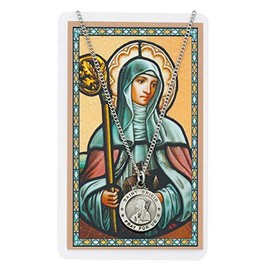 Saint Brigid 3/4-inch Pewter Medal Pendant Necklace with Holy Prayer Card